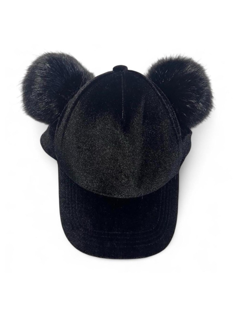 Black Velvet Pom Pom Disneyland Cap Fuzzy Ears
